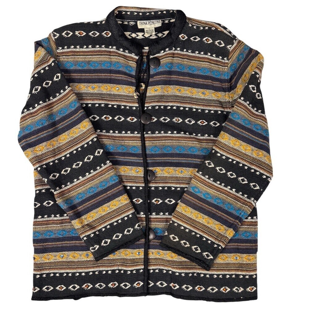 Vintage Think Positive Cotton Jacket Womens M Southwestern Aztec